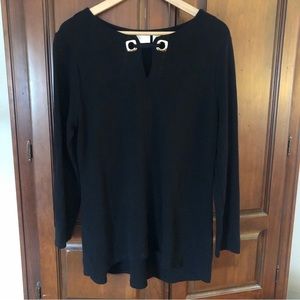 Chicos sz2 black tunic long sleeve. Thick knit  gold grommets